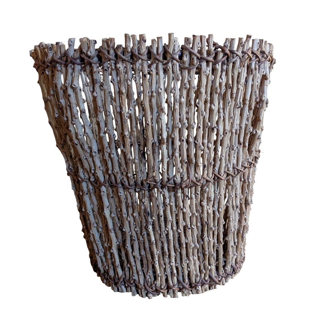 Vintage Handmade Rustic Natural Twig Stick Trash Can Decorative Basket Container